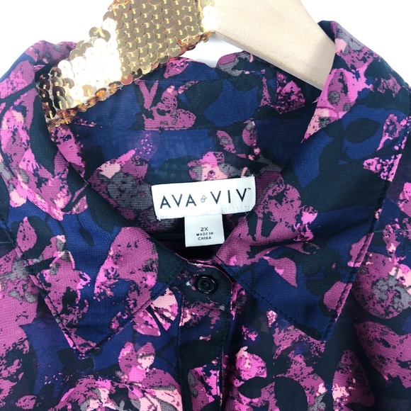 [AVA & VIV] Floral Button Up Tunic Top - Picture 7 of 8